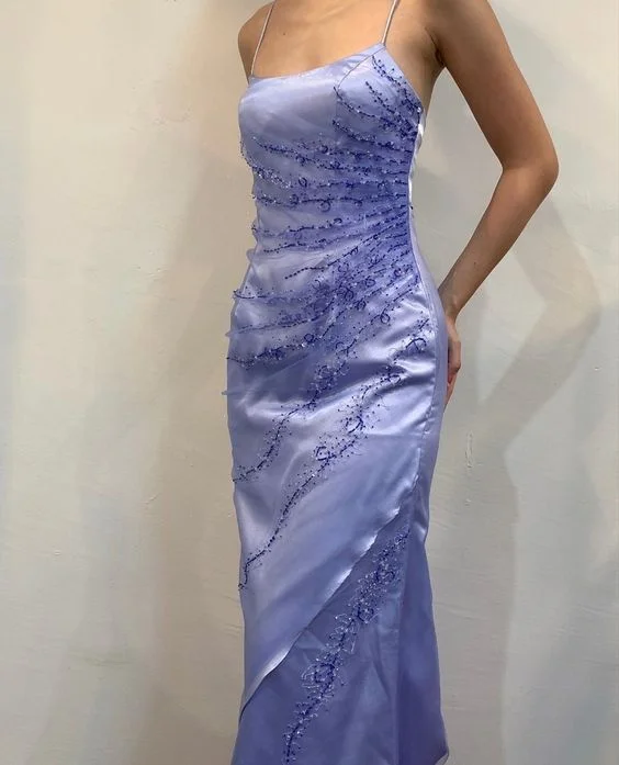 Chic Straps Lilac Evening Dress Formal Prom Party Gown cc2153