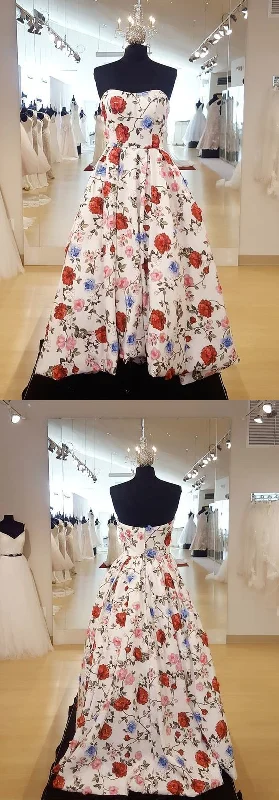 Strapless floral long print prom dress,spring prom dress    cg17130
