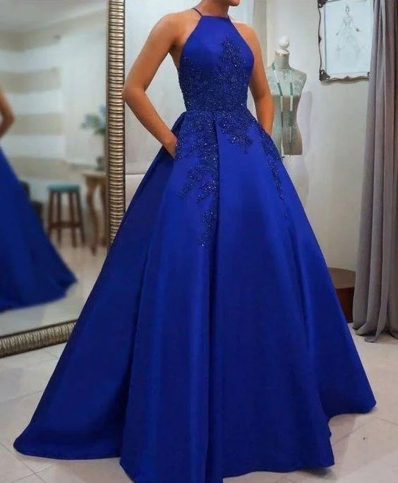 Royal Blue Prom Dress Halter Neckline, Pageant Dress, Evening Dress, Dance Dresses cg17163 Royal Blue Prom Dress Halter Neckline, Pageant Dress, Evening Dress, Dance Dresses cg17163