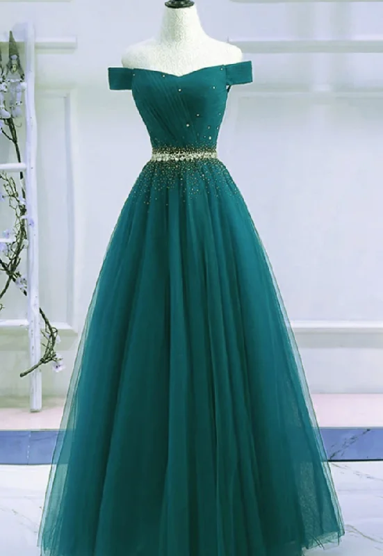 Pretty Hunter Green Off Shoulder Beaded Prom Dress, Long Evening Dress, Party Dress cg17274 Pretty Hunter Green Off Shoulder Beaded Prom Dress, Long Evening Dress, Party Dress cg17274