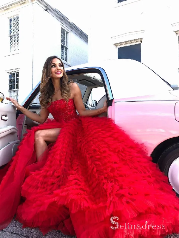 Chic Ball Gown Strapless Red Sequins Lace Prom Dresses Wedding Dresses MLH2006