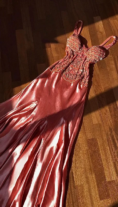 Vintage V Neck Beaded Mermaid Evening Dress Formal Prom Dress cc2150