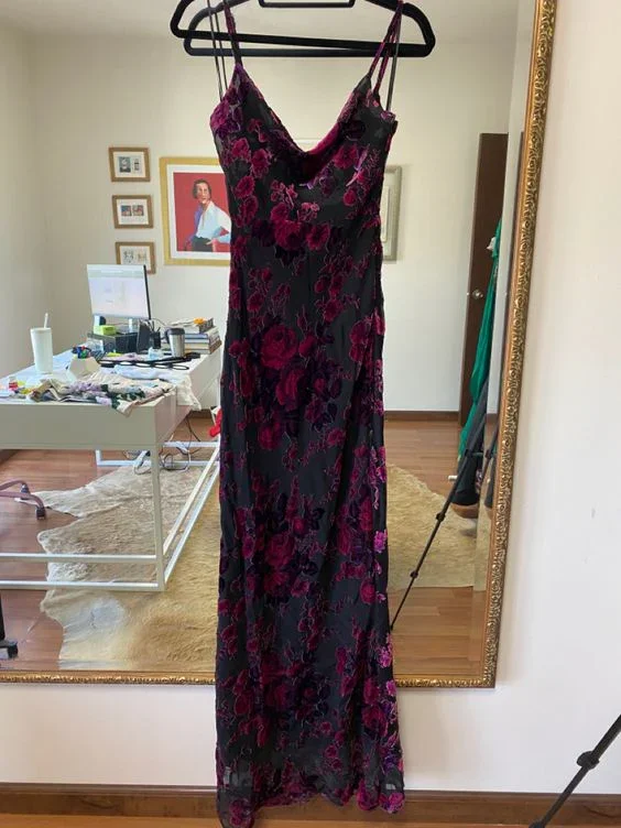 Vintage Spaghetti Straps Sheath Long Prom Dress Print Floral Party Evening Dress cc2201 Vintage Spaghetti Straps Sheath Long Prom Dress Print Floral Party Evening Dress cc2201