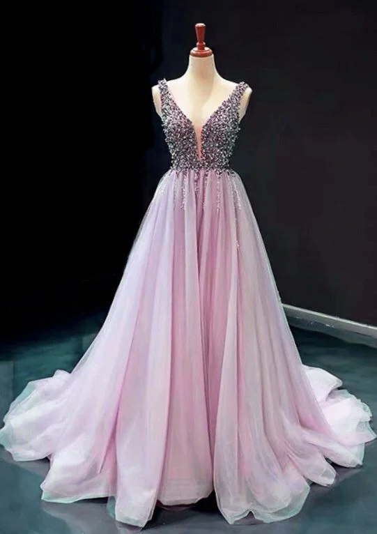 Mauve Pink Formal Gown Beaded prom dresses 2021    cg17309