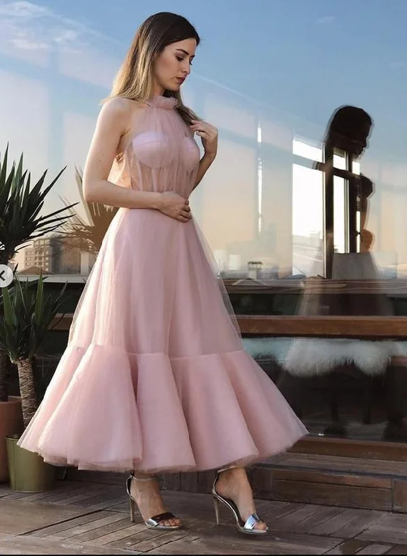Pink tulle short prom dress    cg17151