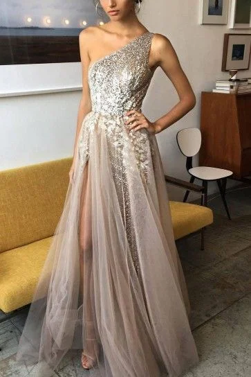 Sparkly One-shoulder Prom Dress   cg17180
