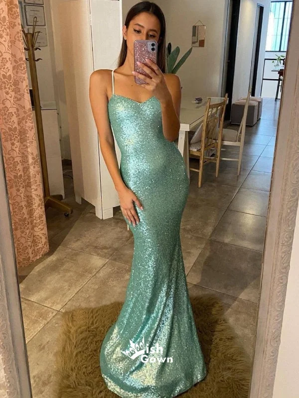 Sexy Light Green Spaghetti Strap Sequins Mermaid Evening Gowns Prom Dresses , WGP155 Sexy Light Green Spaghetti Strap Sequins Mermaid Evening Gowns Prom Dresses , WGP155