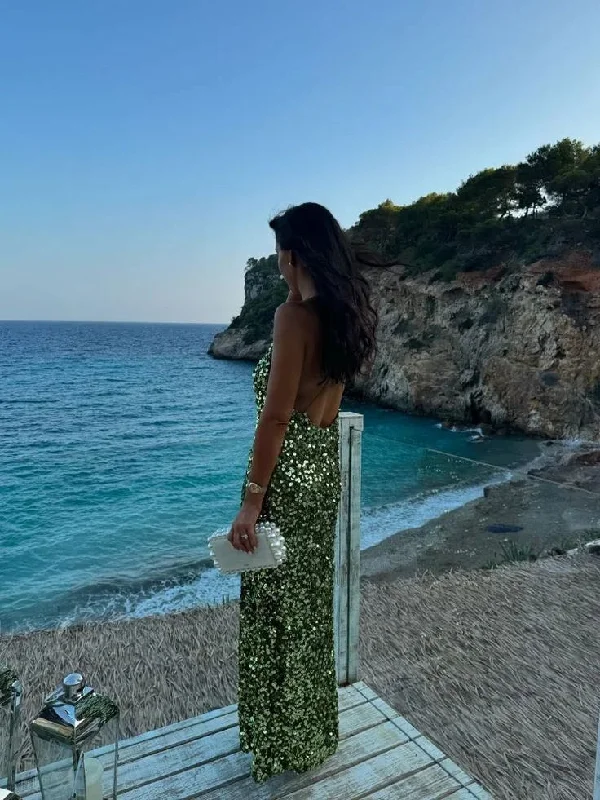 Gorgeous Green Sequins Backless Sheath Evening Dress V Neck Long Party Prom Dress cc2110 Gorgeous Green Sequins Backless Sheath Evening Dress V Neck Long Party Prom Dress cc2110