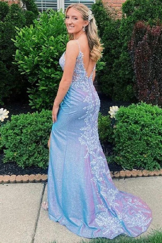 Purple spaghetti straps mermaid long prom dress applique open back evening gown,EQ9655 Purple spaghetti straps mermaid long prom dress applique open back evening gown,EQ9655
