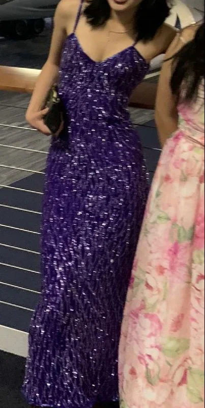 Sexy Spaghetti Straps Purple Sequins Evening Dress Sheath Long Party Prom Dress cc2154