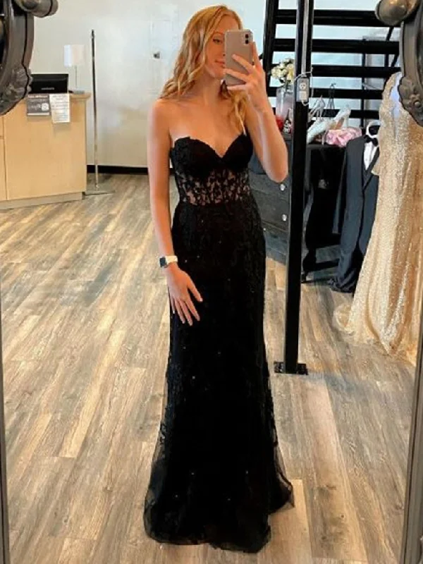 Mermaid Open Backe Black Lace Long Prom Dresses, Strapless Black Formal Dresses,DS4506 Mermaid Open Backe Black Lace Long Prom Dresses, Strapless Black Formal Dresses,DS4506