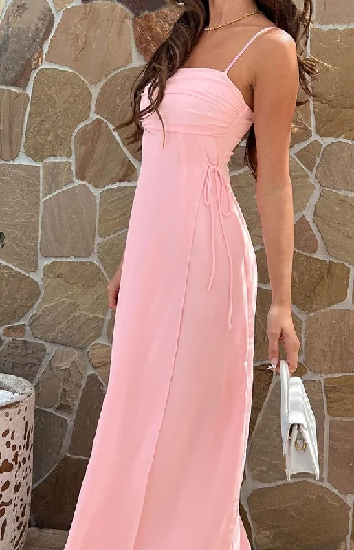 Pink Spaghetti Straps Chiffon Prom Evening Dress cc2146