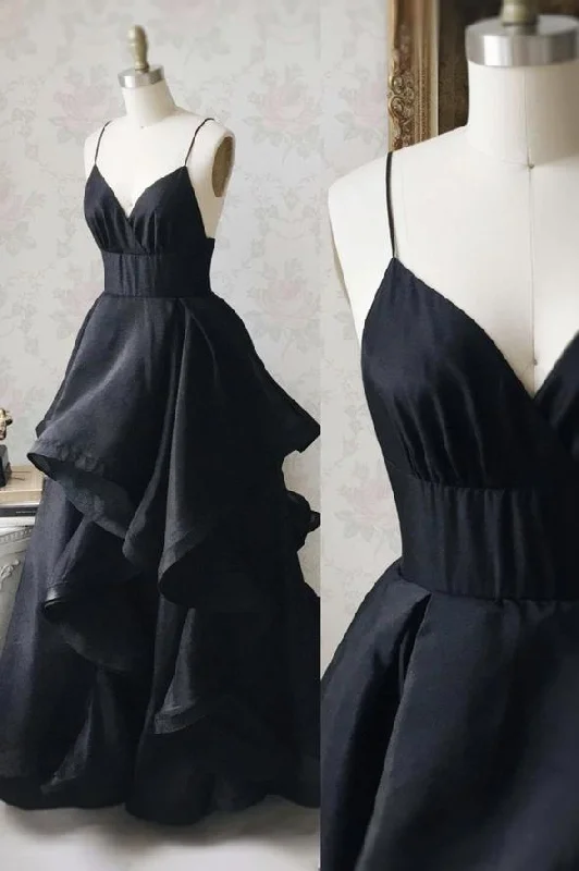 Black satin long A line prom dress evening dress   cg16999