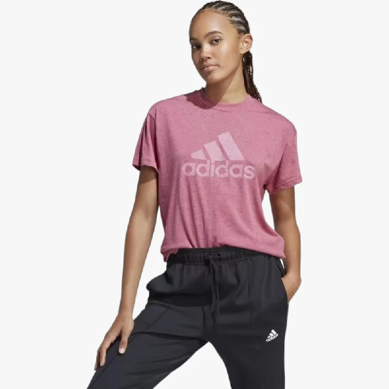 Adidas Womens Short Sleeve Tee Pink Ribbed T-Shirt High Neck Heavyweight