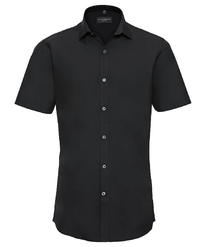 Black - Short sleeve ultimate stretch shirt Polka Dot Checkered Tartan