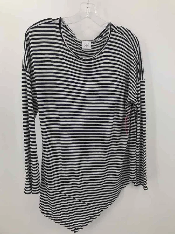 Pre-Owned Cabi Navy Size Small Stripe Long Sleeve T-shirt Zippered Front Buttoned Front Snap Front