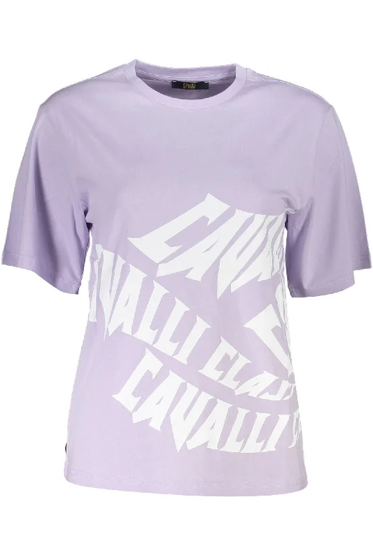 Cavalli Class Purple Cotton Women T-Shirt Basic T-Shirt Crew Neck Short Sleeve