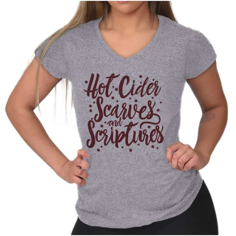 Cider Scarves Scriptures Junior Fit V-Neck T Shirt Collared T-Shirt Boat Neck A-Line