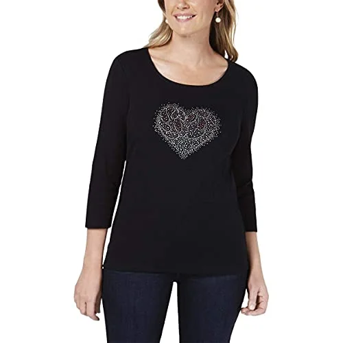 Cotton Studded Heart-Graphic T-Shirt Chenille Blend Fleece Blend Nylon Blend