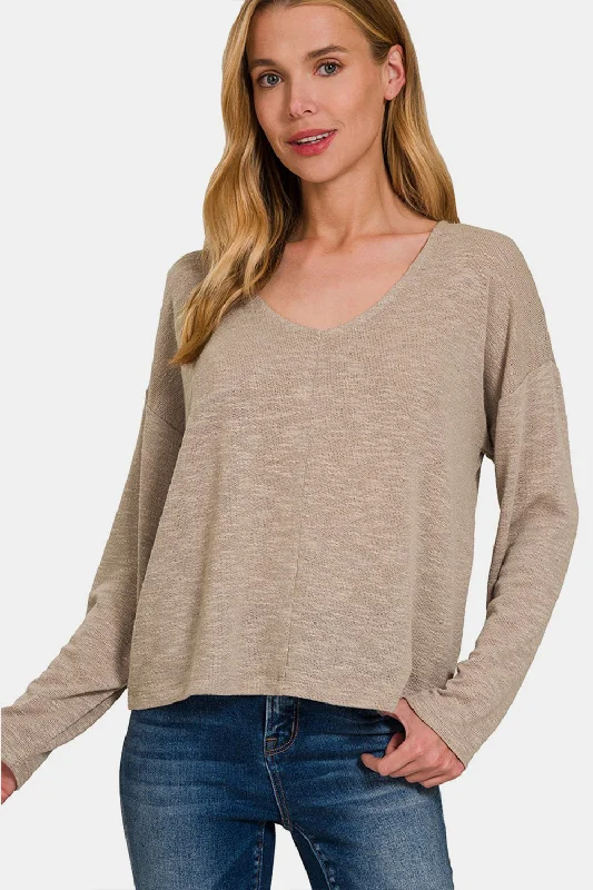 Dropped Shoulder Long Sleeve T-Shirt Modern Contemporary Chic