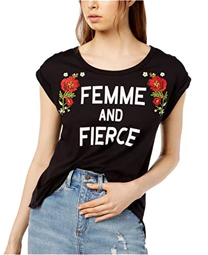 Femme And Fierce Embroidered T-Shirt Polka Dot Checkered Tartan