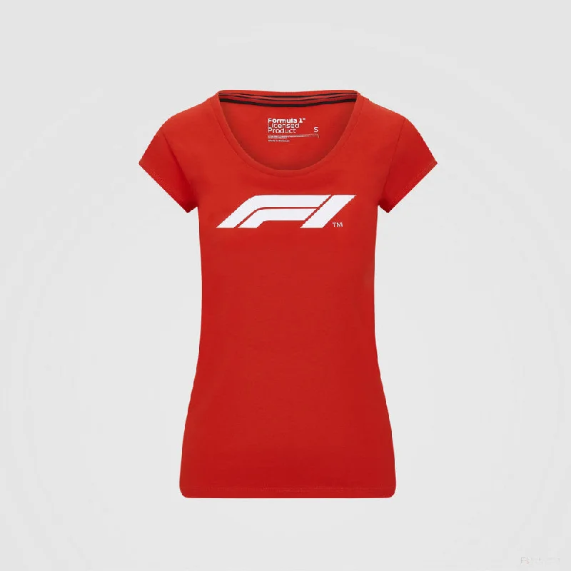 Formula 1 Womens T-shirt, Formula 1 Logo, Red, 2020 Zippered Buttoned Snapped