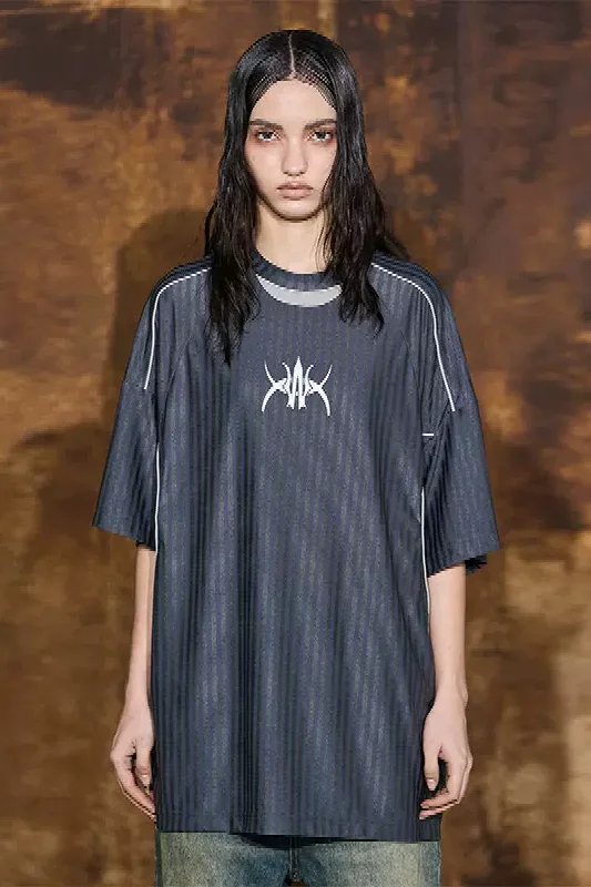 Gray Striped Sports Jersey Daily Wear Jersey Tee