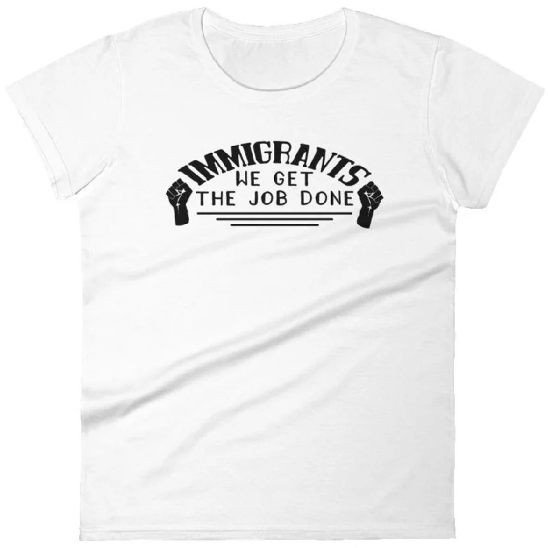 Immigrants We Get the Job Done -- Women's T-Shirt Beaded Sequined Faux Fur