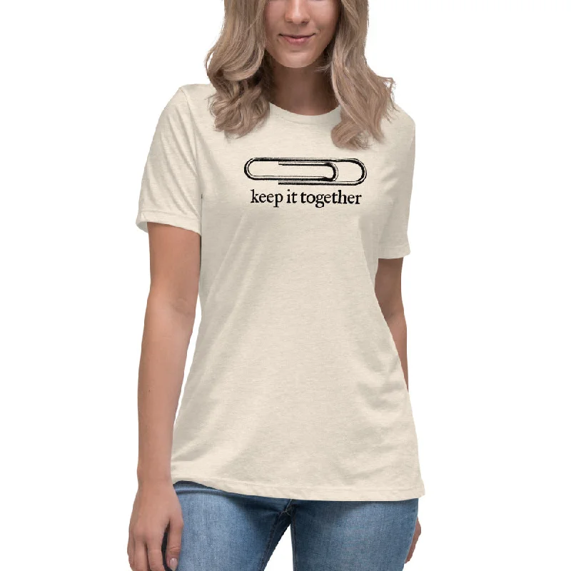 Keep It Together Women's Relaxed T-Shirt Notch Collar Peter Pan Collar Cowl Neck