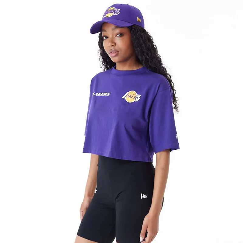 LA Lakers Womens NBA Team Logo Purple Crop T-Shirt Anti-Shrink Durable Soft