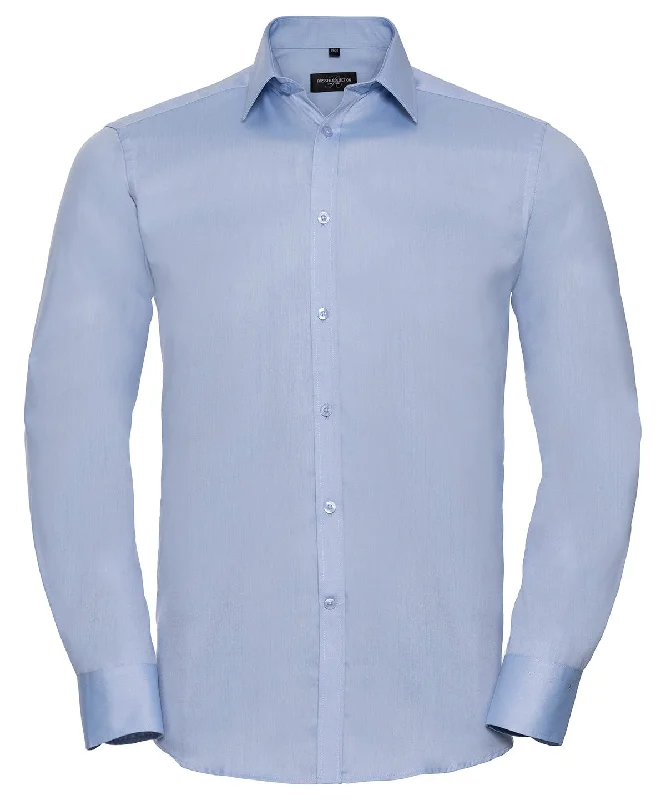 Light Blue - Long sleeve herringbone shirt Chenille Brocade Lace