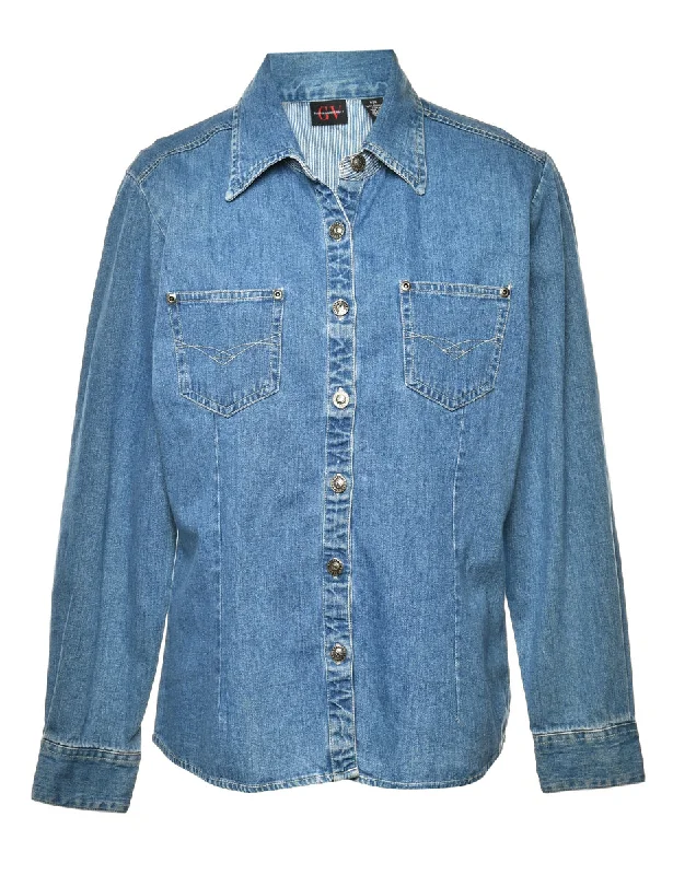 Long Sleeved Denim Shirt - S Thin T-Shirt Open Front Quick Dry