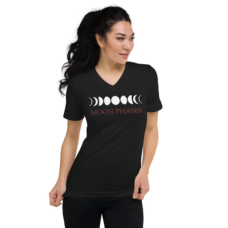 Lunar Moon Phases Waxing Waning New Full Moon Women’s Short Sleeve V-Neck T-Shirt Asymmetrical Pockets Print Lunar Moon Phases Waxing Waning New Full Moon Women’s Short Sleeve V-Neck T-Shirt Asymmetrical Pockets Print