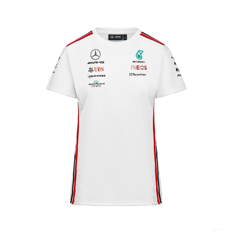 Mercedes Team Womens Driver Tee, White, 2023 Ribbed T-Shirt High Neck Heavyweight