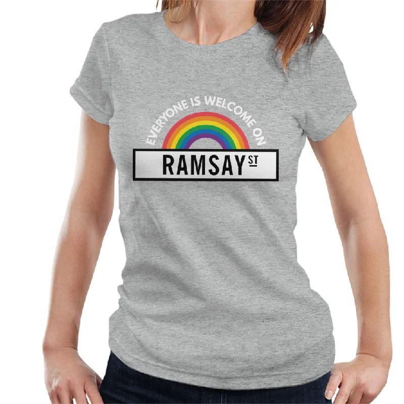 Neighbours Pride Everyone Is Welcome On Ramsay St Women's T-Shirt Ribbed T-Shirt High Neck Heavyweight Neighbours Pride Everyone Is Welcome On Ramsay St Women's T-Shirt Ribbed T-Shirt High Neck Heavyweight