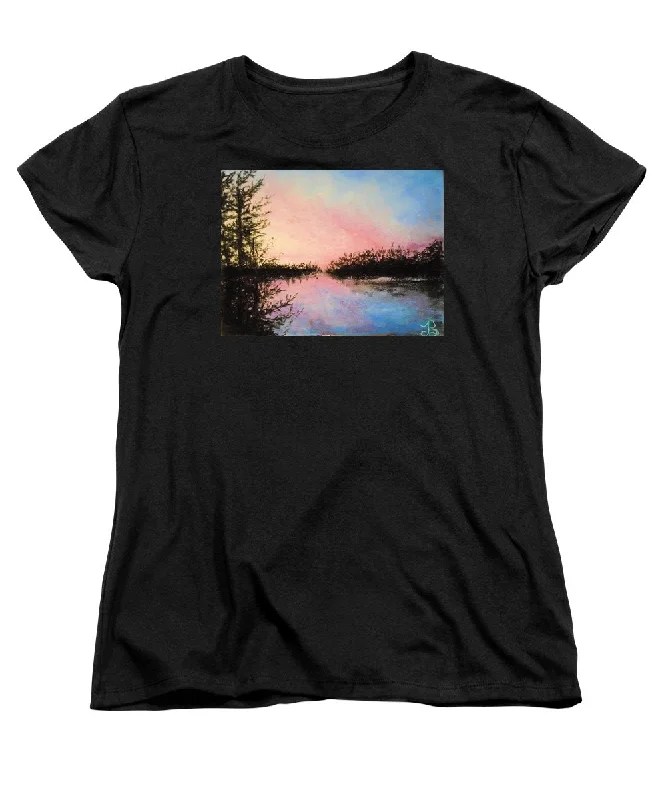 Night Streams in Sunset Dreams - Women's T-Shirt (Standard Fit) Spandex Blend Rayon Blend Denim Blend Night Streams in Sunset Dreams - Women's T-Shirt (Standard Fit) Spandex Blend Rayon Blend Denim Blend