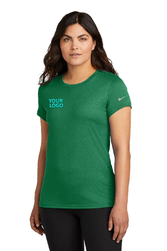 Nike Ladies Swoosh Sleeve rLegend Customized Tee's, Gorge Green Collared T-Shirt Boat Neck A-Line