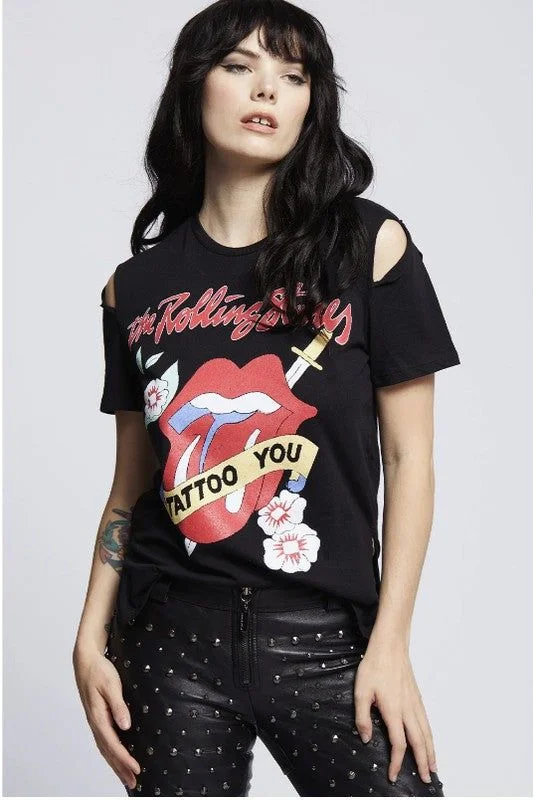 Recycled Karma The Rolling Stones Slit Sleeve Tee Striped Floral Plaid