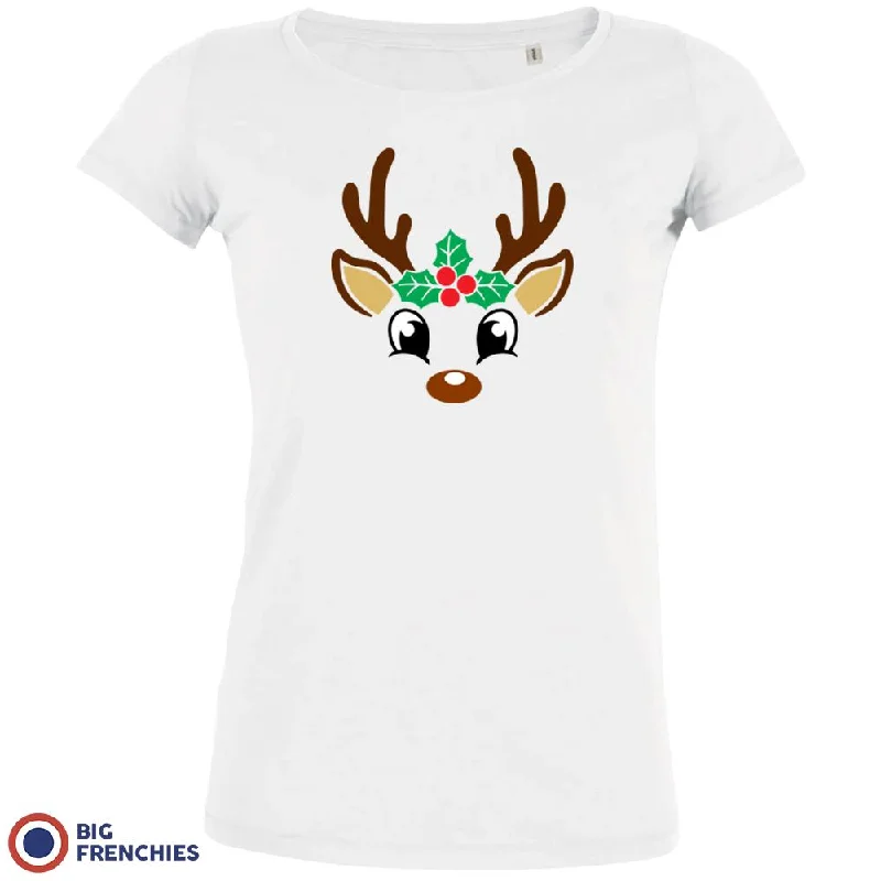 Reindeer Christmas Women's Organic Cotton Tee Front Pockets Side Pockets Patch Pockets