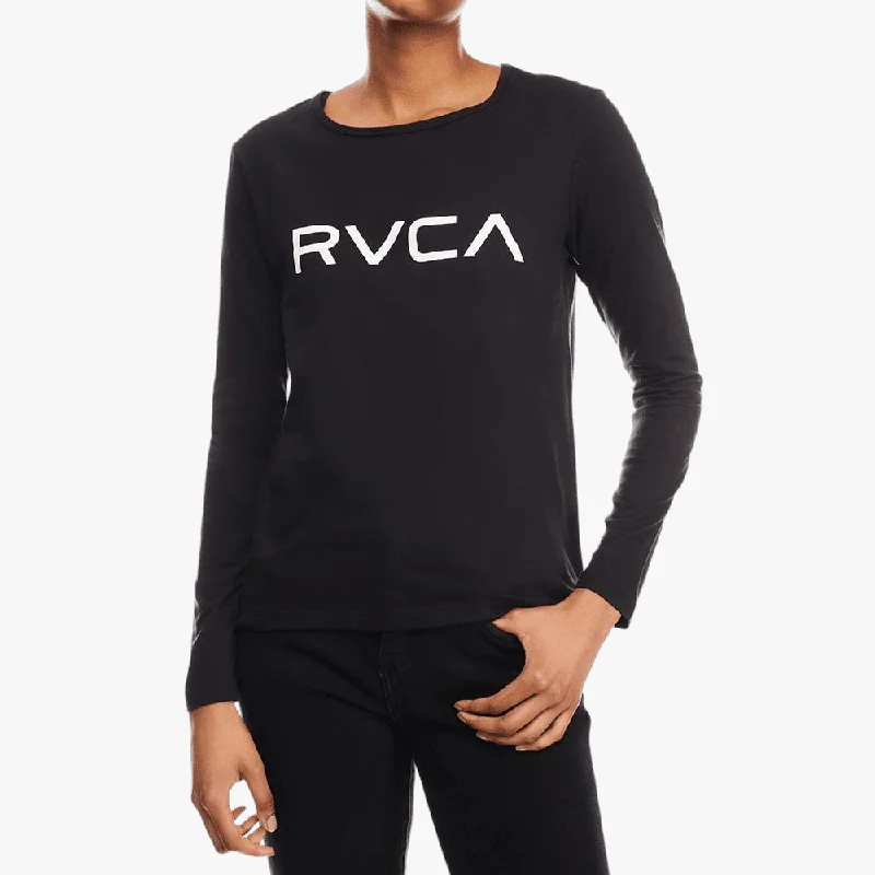 Rvca Ladies Big Rvca Roll It Long Sleeve Tee Vintage Black Notch Collar Peter Pan Collar Cowl Neck