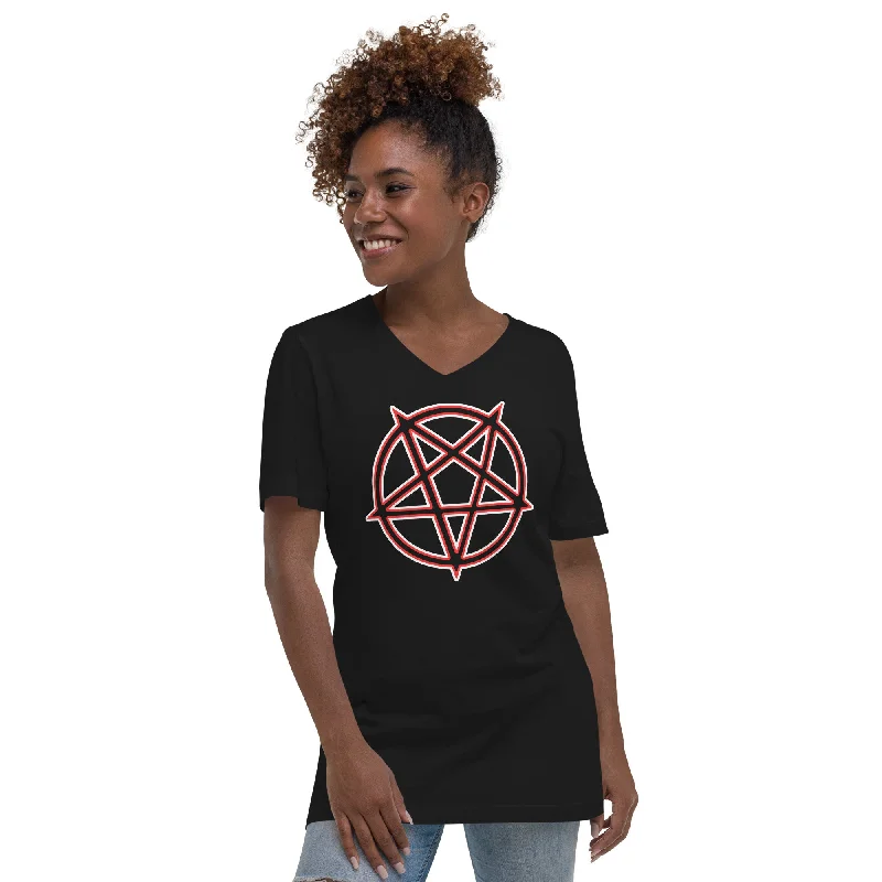 Satanic Occult Symbol The Inverted Pentagram Women’s Short Sleeve V-Neck T-Shirt Graphic T-Shirt Round Neck Polyester Satanic Occult Symbol The Inverted Pentagram Women’s Short Sleeve V-Neck T-Shirt Graphic T-Shirt Round Neck Polyester