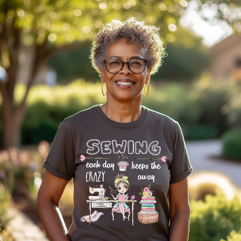 Sewing Each Day Keeps the Crazy Away | Short Sleeve Unisex Crew-Neck T-Shirt Terry Blend Velvet Blend Canvas Blend