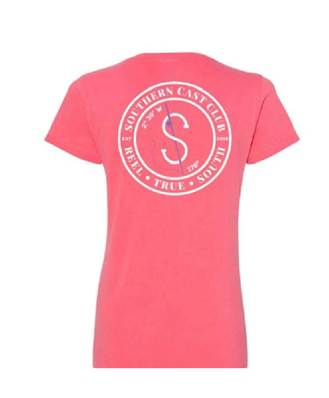 Southern Cast Club - Women's Logo Logo V-Neck Tee Solid Color Striped Floral