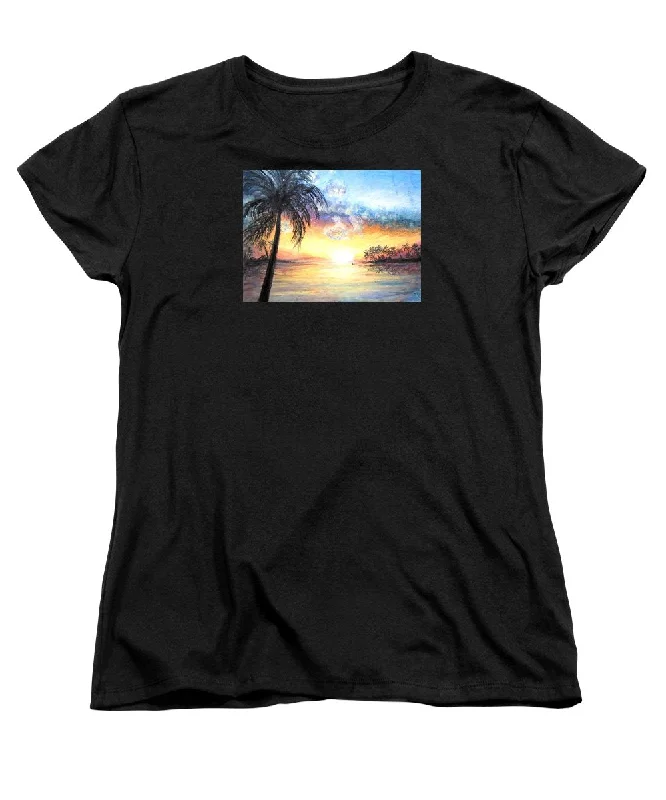 Sunset Exotics - Women's T-Shirt (Standard Fit) Mesh Blend Leather Blend Suede Blend Sunset Exotics - Women's T-Shirt (Standard Fit) Mesh Blend Leather Blend Suede Blend