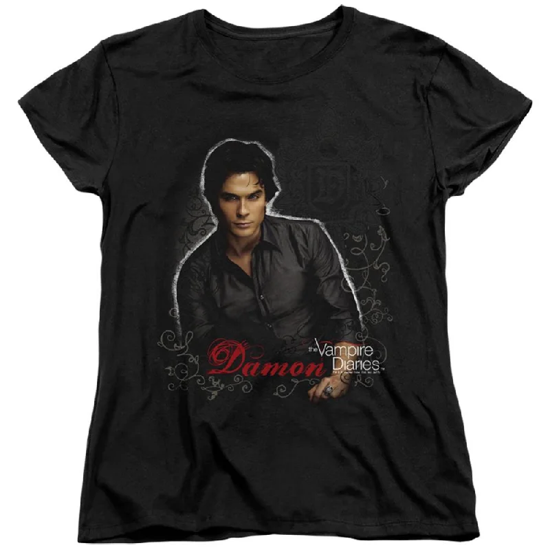 The Vampire Diaries Damon Women's 18/1 Cotton Short-Sleeve T-Shirt Seamless Knitted Crochet The Vampire Diaries Damon Women's 18/1 Cotton Short-Sleeve T-Shirt Seamless Knitted Crochet