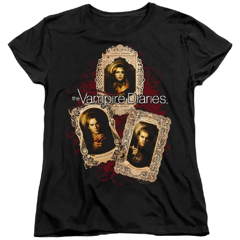 The Vampire Diaries Holy Cards Women's 18/1 Cotton Short-Sleeve T-Shirt Ribbed T-Shirt High Neck Heavyweight The Vampire Diaries Holy Cards Women's 18/1 Cotton Short-Sleeve T-Shirt Ribbed T-Shirt High Neck Heavyweight