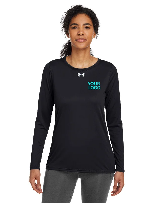 Under Armour Ladies Tech Long-Sleeve Custom T-Shirts, Black Print Jacquard Patchwork