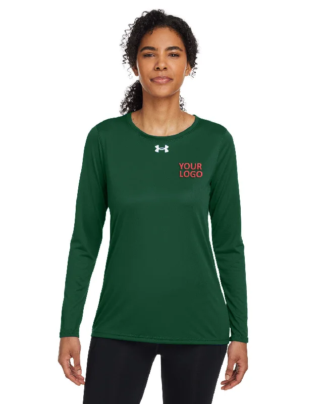 Under Armour Ladies Tech Long-Sleeve Custom T-Shirts, Forest Green Machine Wash Dry Clean Hand Wash