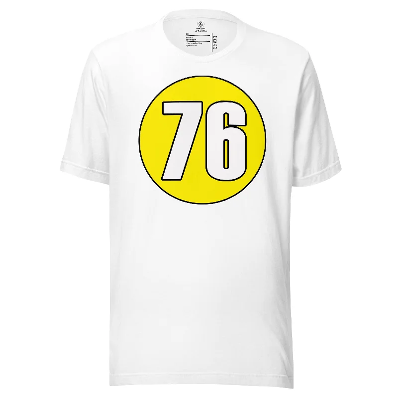 Unisex t-shirt: White on Yellow 76 Collared Crew Neck Turtle Neck