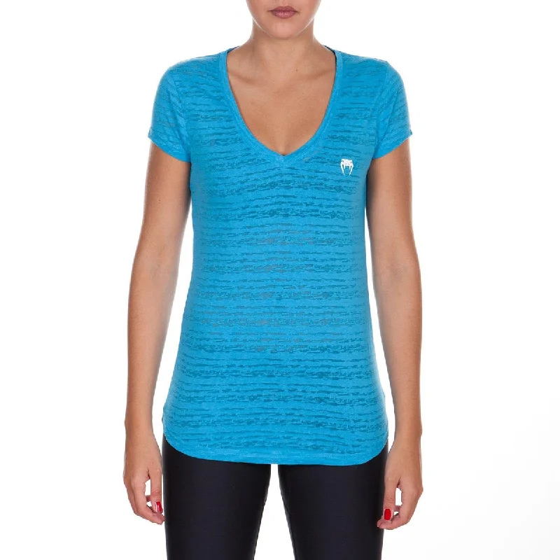 Venum Women's Essential V-Neck Athletic T-Shirt - Blue Fashionable Trendy Casual